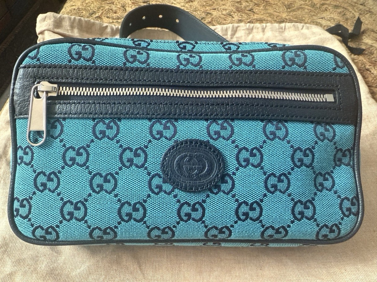 GUCCI ボディバッグ ネイビー Authentic Gucci GG Monogram 90/36 Belt Bag Turquoise/Navy