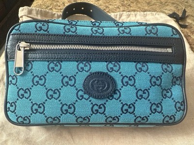 GUCCI ボディバッグ ネイビー Authentic Gucci GG Monogram 90/36 Belt Bag Turquoise/Navy
