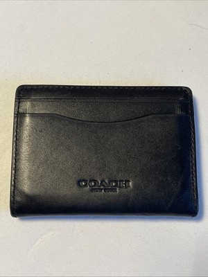 Coach Kartenetui Geldbörse Atemberaubend Magnetisch Schwarz Leder Doppelfaltung Ausweis Geldbörse für Herren