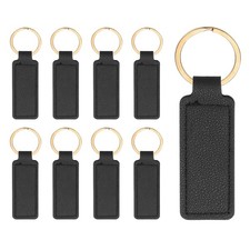 9pcs Leather Keychain,72mm Sublimation Keychain Blanks,Rectangular,Black