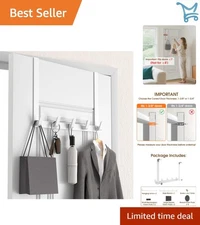 Long Door Hooks Aluminum Heavy Duty Over The Door Hanger Organizer White