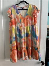 Shein Woman’s Tie Dye Baby Doll Mini Dress Plus SZ 0XL Flutter Sleeves