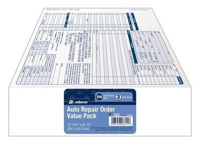 Garage Repair Order Forms 11 Inch 3 Parts 250 Count Adams GT3811 White
