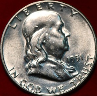 Uncirculated 1951 S San Francisco Mint Silver Franklin Half