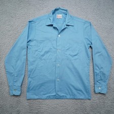 Vintage Pennys Towncraft Shirt Mens Small Blue 50s Loop Collar Excellent