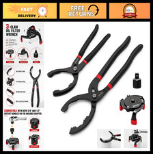 3-Piece Adjustable Oil Filter Wrench Set | 9" & 12" Pliers + 3-Jaw Tool for Cars