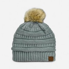 C.C Beanie Cable Knit Hat Faux Fur Pom Pom Hat-43 Grey Gray BRAND NEW NWOT