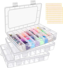 3 Pack 24 Grids Clear Plastic Storage Container with Adjustable Divider, Craft a