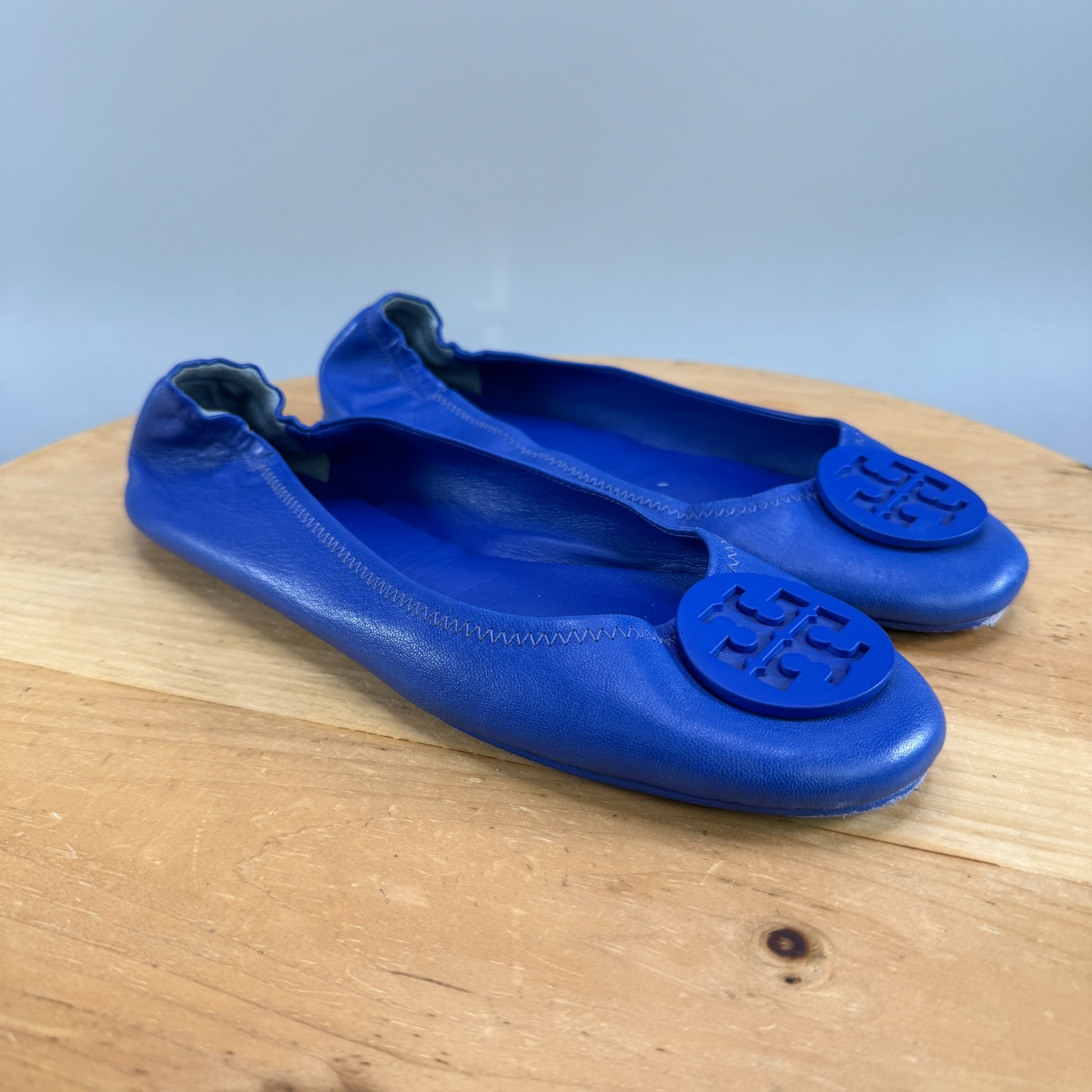 Tory Burch Minnie Travel Ballet Flats Womens Size 9.5 M Shoes Blue Leather