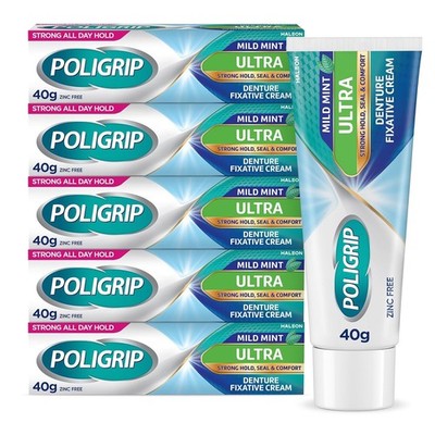Poligrip Zahnersatz Haftcreme Falsche Zähne und Teilfixiermittel Ultra 40 g UK