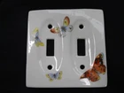 Vintage Porcelain Duel Light Switch Plate With Butterflies
