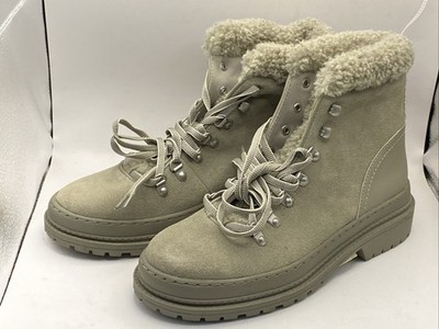 Splendid - Women's Yvonne Faux Fur Trim Lace-up Booties Gray Size  8.5M. A92