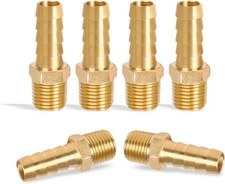 6 pcs 3/8" Barb to 1/4" NPT, Air Hose Barb Pipe Fittings Male Threaded, Adapter,