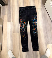 AMIRI Men s Black Paint Splatter Distressed Skinny Slim Fit Cotton Jeans 32
