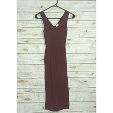 Love Fire Women Ribbed Maxi Dress Sleeveless V-Neck Bodycon Burgundy Size XS