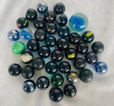 40 Toy marbles metallic confetti agate dark cats eye and colour glass