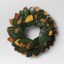 CASE PACK OF TWO: 21" Dried Magnolia Wreath Green - Threshold