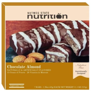 NUTMEG STATE NUTRITION DPTG Chocolate Almond Meal Replacement Protein Bar (15G of Protein) (Robard)