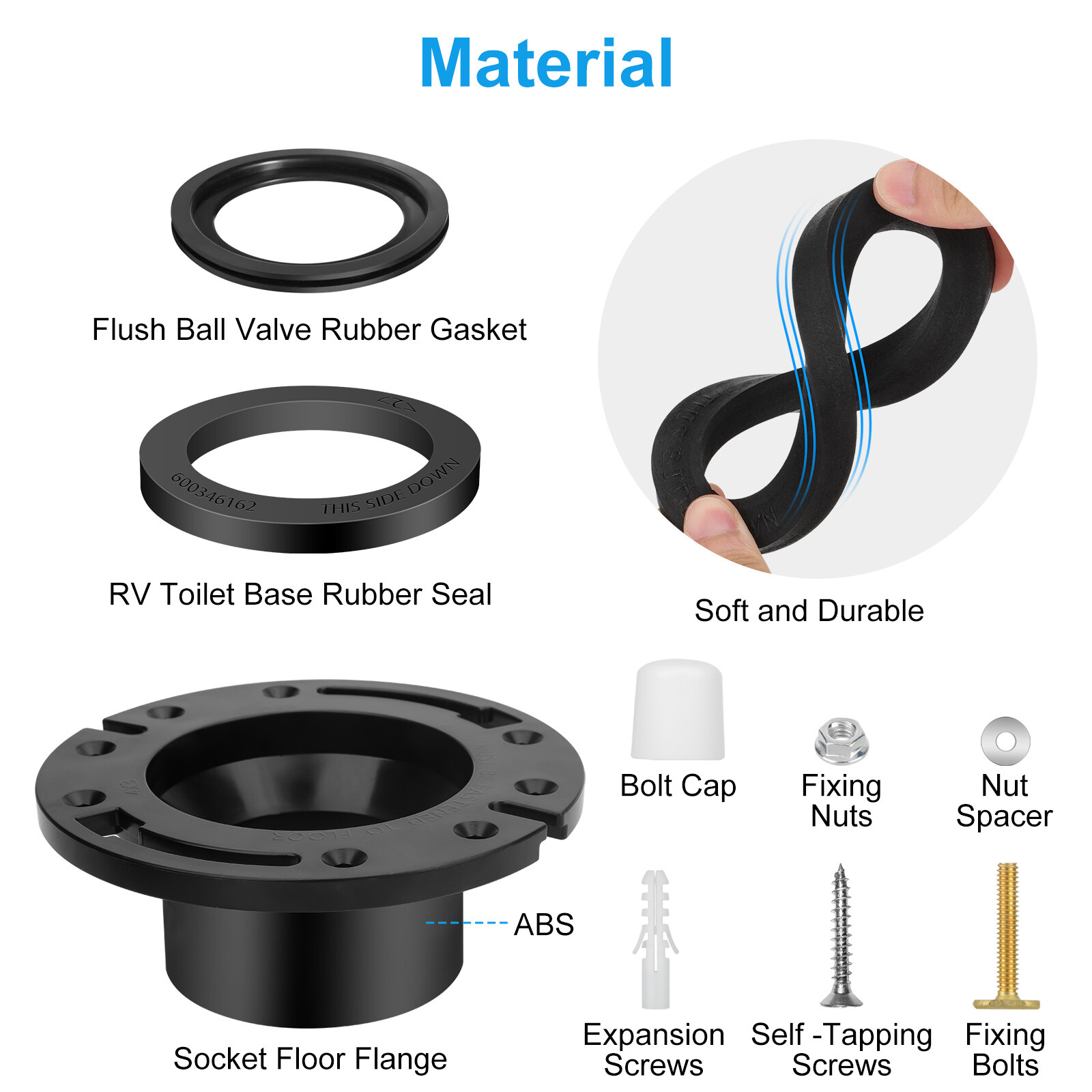 RV Toilet Seal & Flange for Dometic 300 310 320 Toilet Flush Ball & Base Gasket