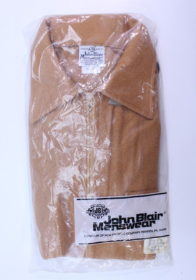 NOS VTG John Blair Menswear Full Zip Sweater Solid Tan Brown Retro M USA NPC