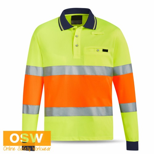 3 x Hi Vis Unisex L/S Biomotion Reflective QLD Road Controller Polo Safety Shirt - Picture 2 of 5