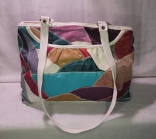 Vintage OKA Leather Patchwork Ladies Handbag Purse Multicolor White 7.5"T X 11"