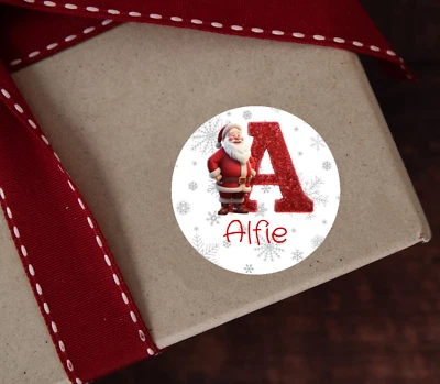 Personalised Christmas Santa Initial Name Stickers Seal Wrap Presents Alphabet
