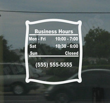 Business Custom Window Door Glass Store Hours Vinyl Decal Sign Sticker Style 2