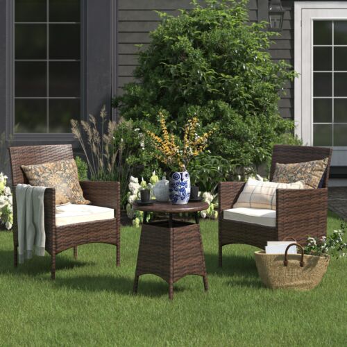 Barton 3 Pieces Outdoor Wicker Chair Set Rattan Patio Furniture Seat Cushions - Picture 1 of 5