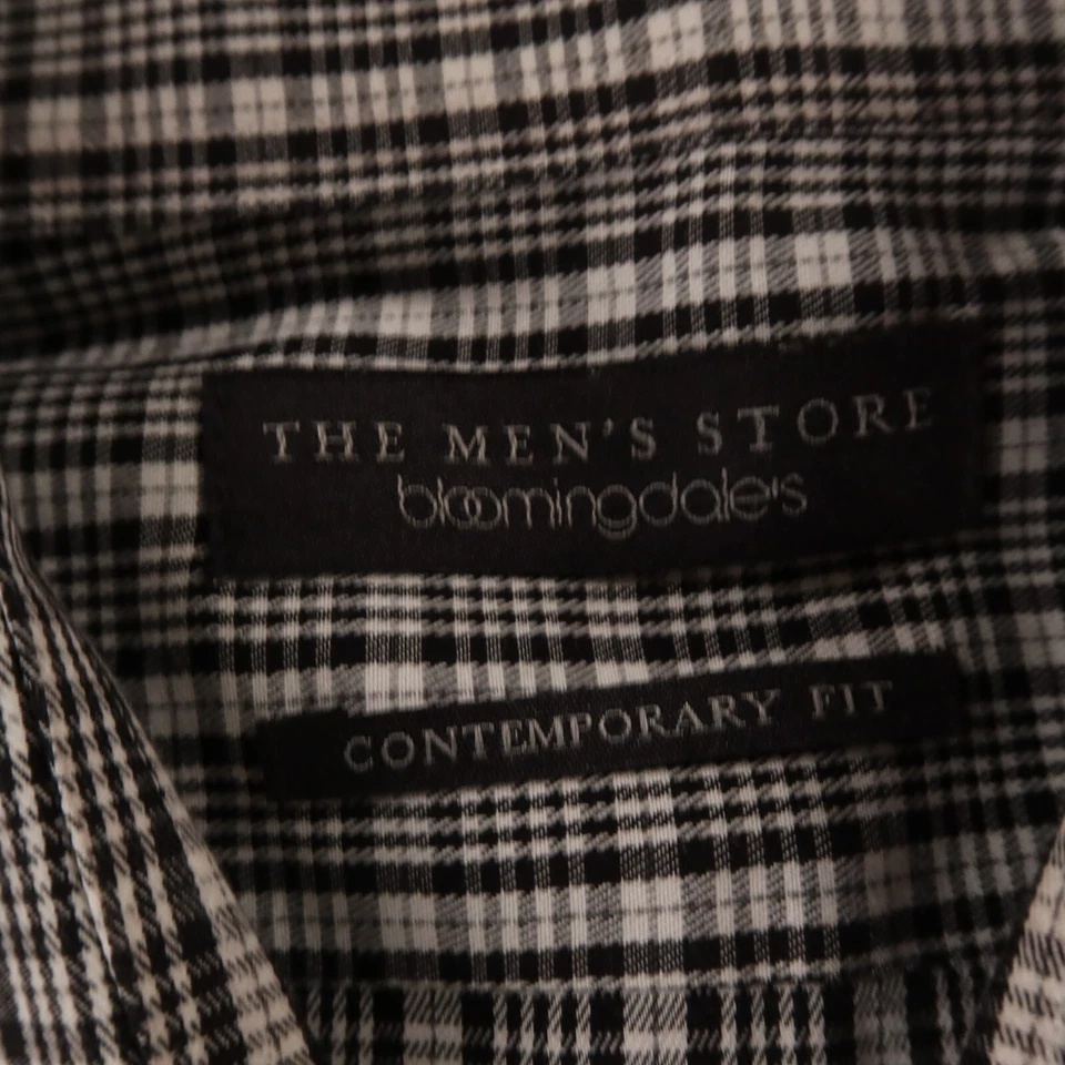 Рубашка мужская Bloomingdales L 16 32/33 черная белая Glen клетчатая 100% хлопок саржа - Изображение 3 из 4