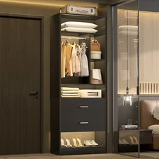 24" Wooden Closet System with 2 Wood Drawers & 6 Storage Shelves & 1 Hanging Rod