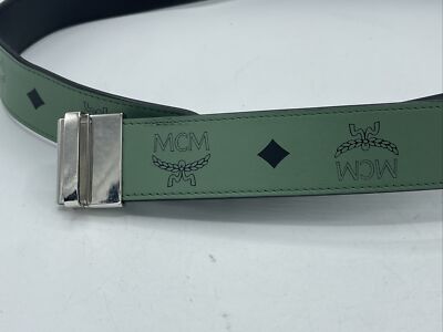 MCM Claus Belt Visetos Logo LODEN FROST/BLACK; NO BUCKLE …BELT ONLY 53” 