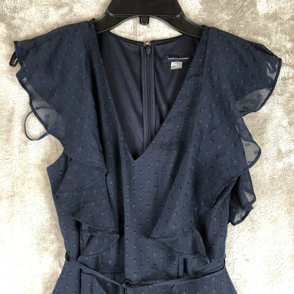 Vestido Tommy Hilfiger Verano Primavera 38" Gasa Volantes Azul Marino Lunares Nuevo sin Etiquetas Foto 2 de 4