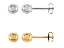 14K White or Yellow Gold Threaded Round Ball Stud Post Earring Push-On Screw Off