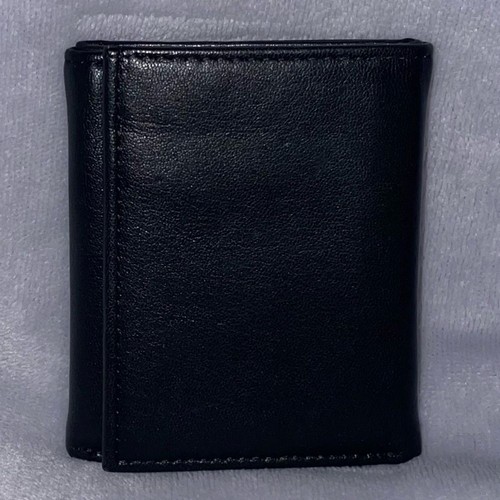 Cartera triple pliegue negra de cuero genuino hecha en la India nueva sin etiquetas para hombre
