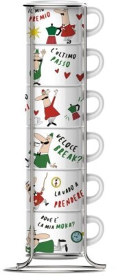 BIALETTI Espressotassen stapelbar - 6er Set mit Gestell