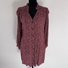 Zara women's Dress -Tunic -long sleeve -pockets/oversized-Red floral/ XS