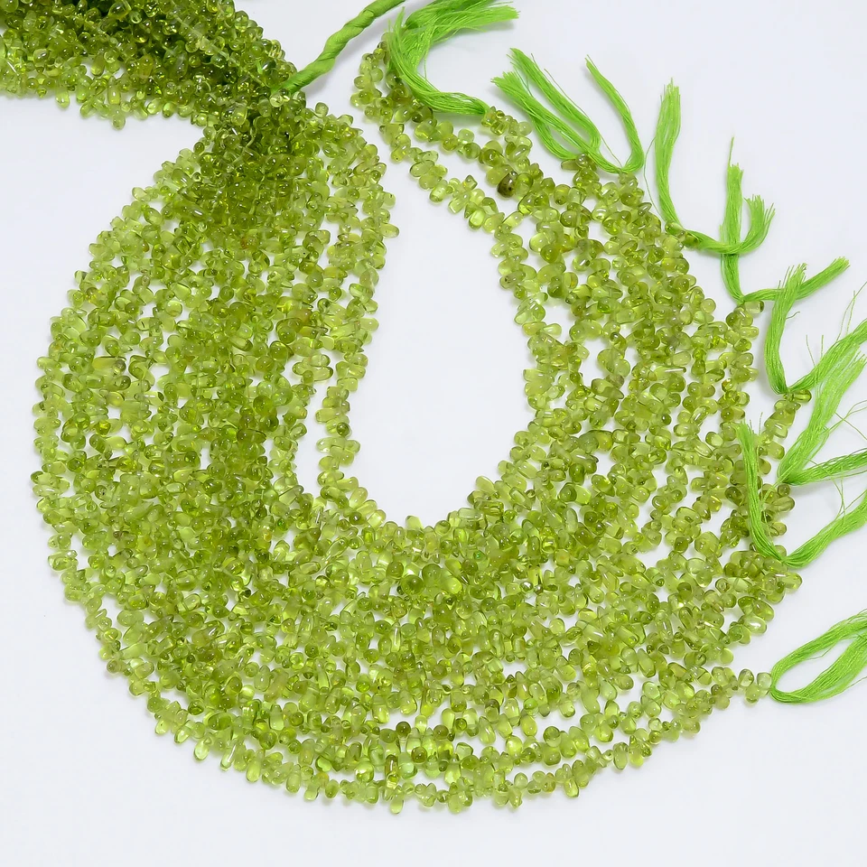 Natural Peridot Gemstone Teardrop Smooth Beads 5X4 7X4 mm Strand 12.5" GB-844 - Image 3 of 4