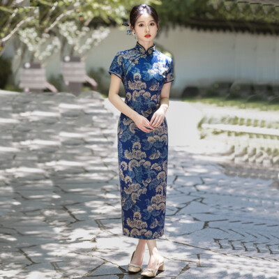 Chinese Traditional Silk Cheongsam Women Summer Long Qipao Dress Evening  Gowns | eBay
