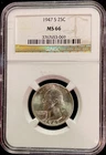 1947 S Washington Silver Quarter Coin NGC MS66. ENN Coins