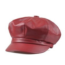 Womens Faux Leather Newsboy Cap Hat Baker Boy Cabbie Gatsby Beret Black Vintage