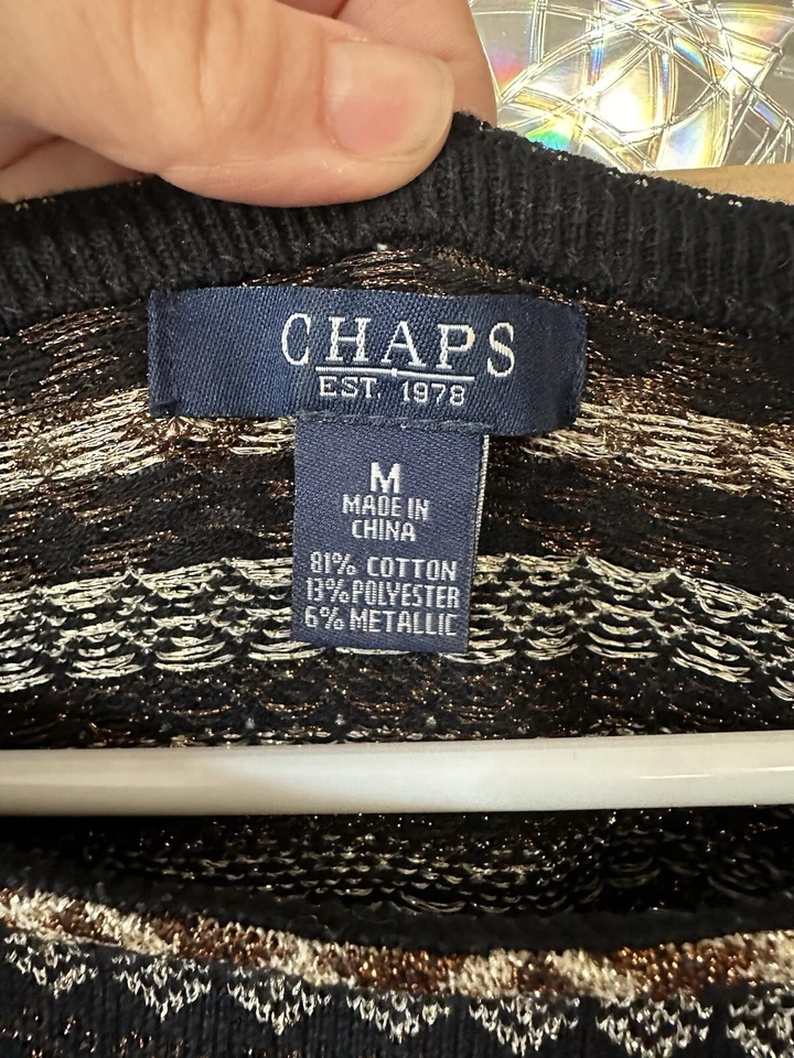 Suéter para mujer Dolman manga negra y dorada metálico talla M brillante manga 3/4 Foto 3 de 4