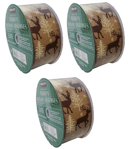 3 Rolls Kirkland Signature Wire Edged Jute Ribbon Deer Christmas Tree and Snowfl