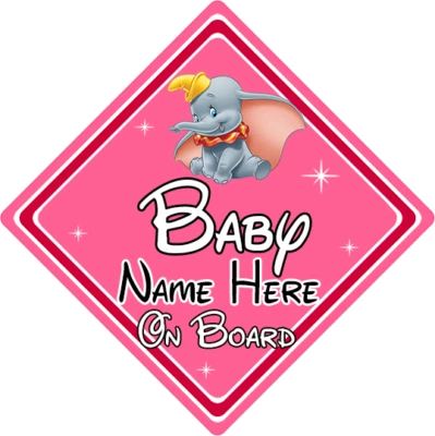 Baby On Board Dumbo Autoschild ~ rosa - personalisiert