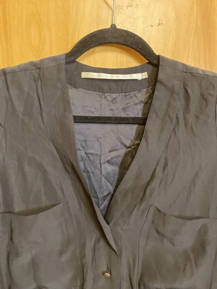 Vestido para mujer Twelfth Street By Cynthia Vincent negro seda cuello en V P Foto 4 de 4