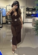 ZARA NEW FW25 BELTED CREPE MIDI DRESS Brown | 3897/153_ S top