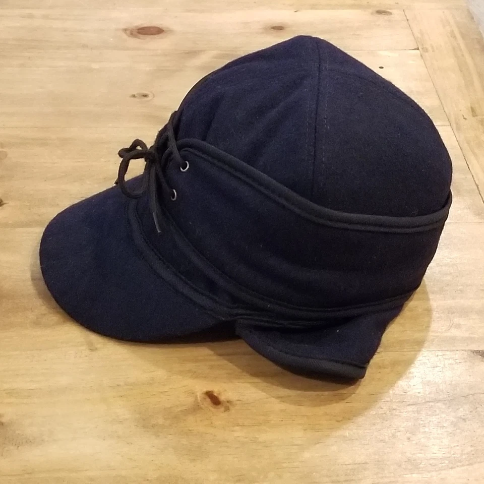 Payback Railroad Tie Hat Size 57.5 7 1/8 M Blue Winter Ear Flaps Wool Jim Bryan - Image 2 of 4