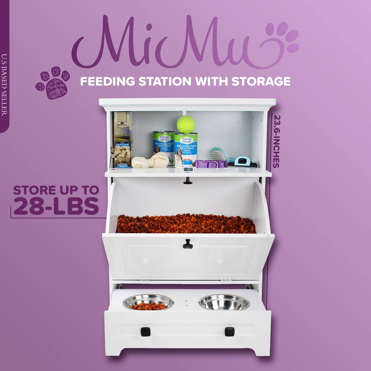 Mimu Dog Food Storage Cabinet with Bowls Raised Pet Feeding