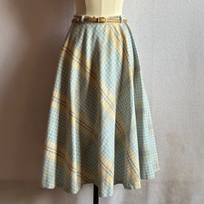 Vintage 1970s Blue Plaid Flared Skirt