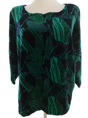 ADINI Damen Bluse Gr. S Grün Baumwolle 3/4 Ärmel Blätterlich Boots-Ausschnitt
